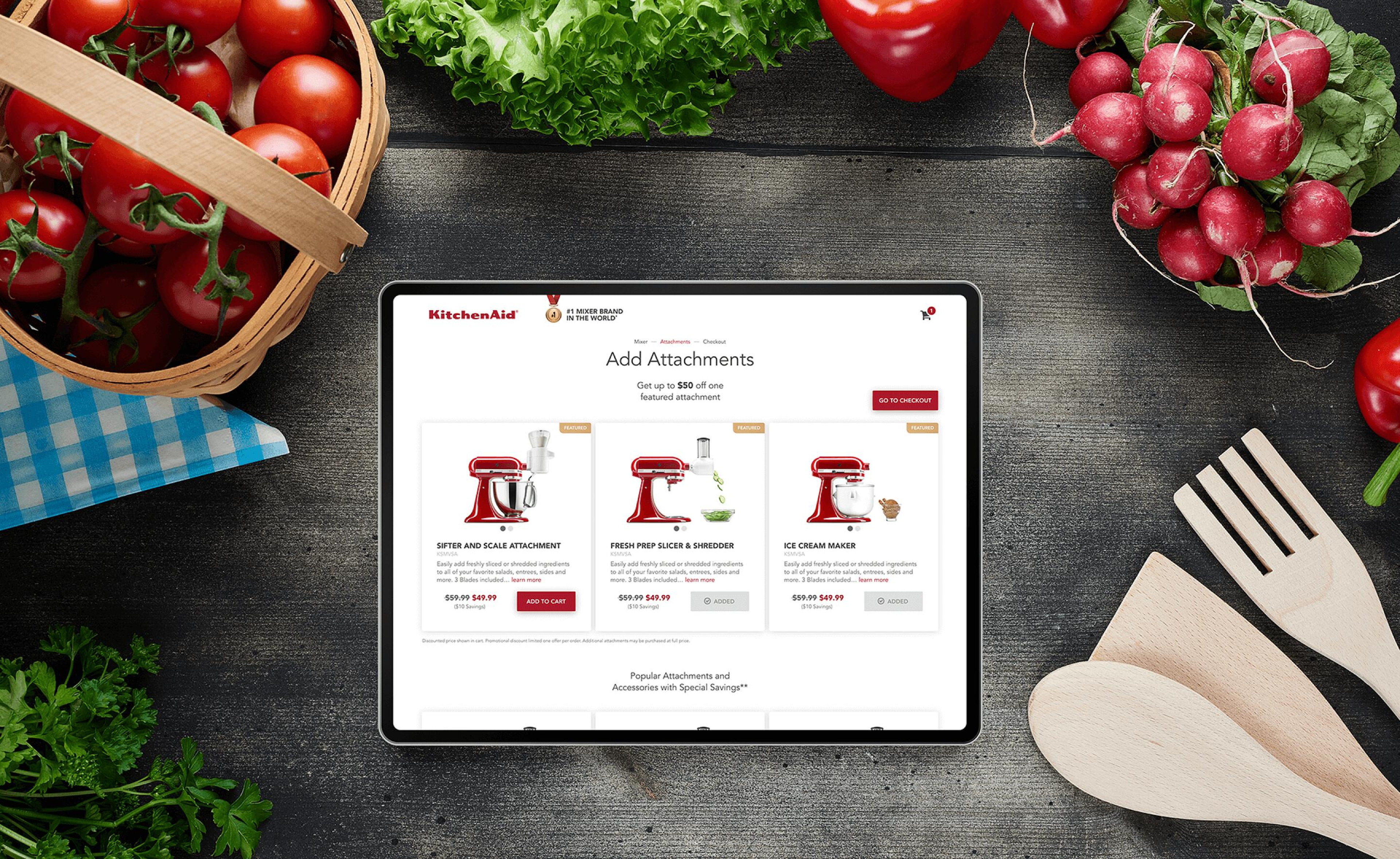 E-commerce site for KitchenAid on tablet