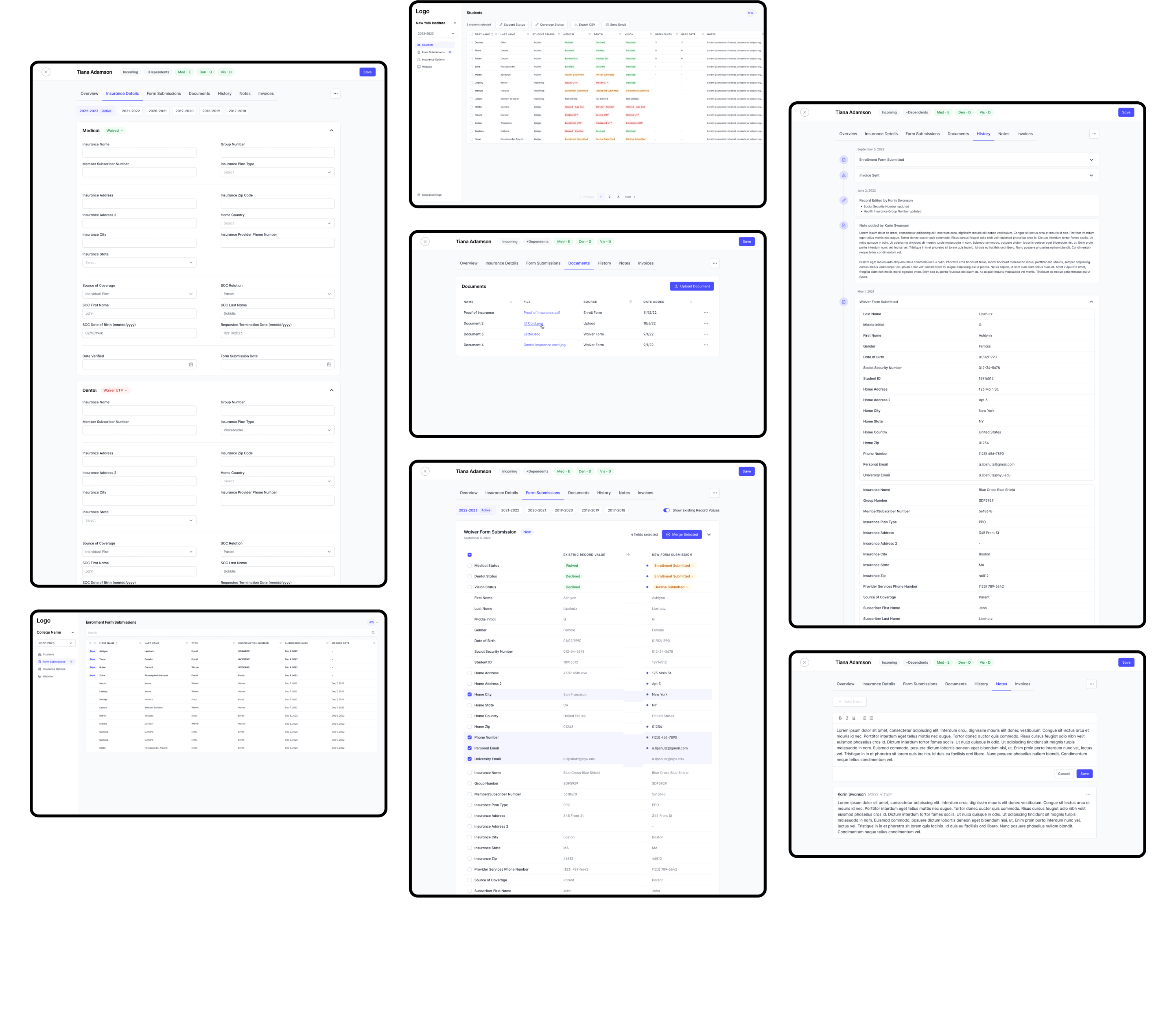 Customer relationship management screens