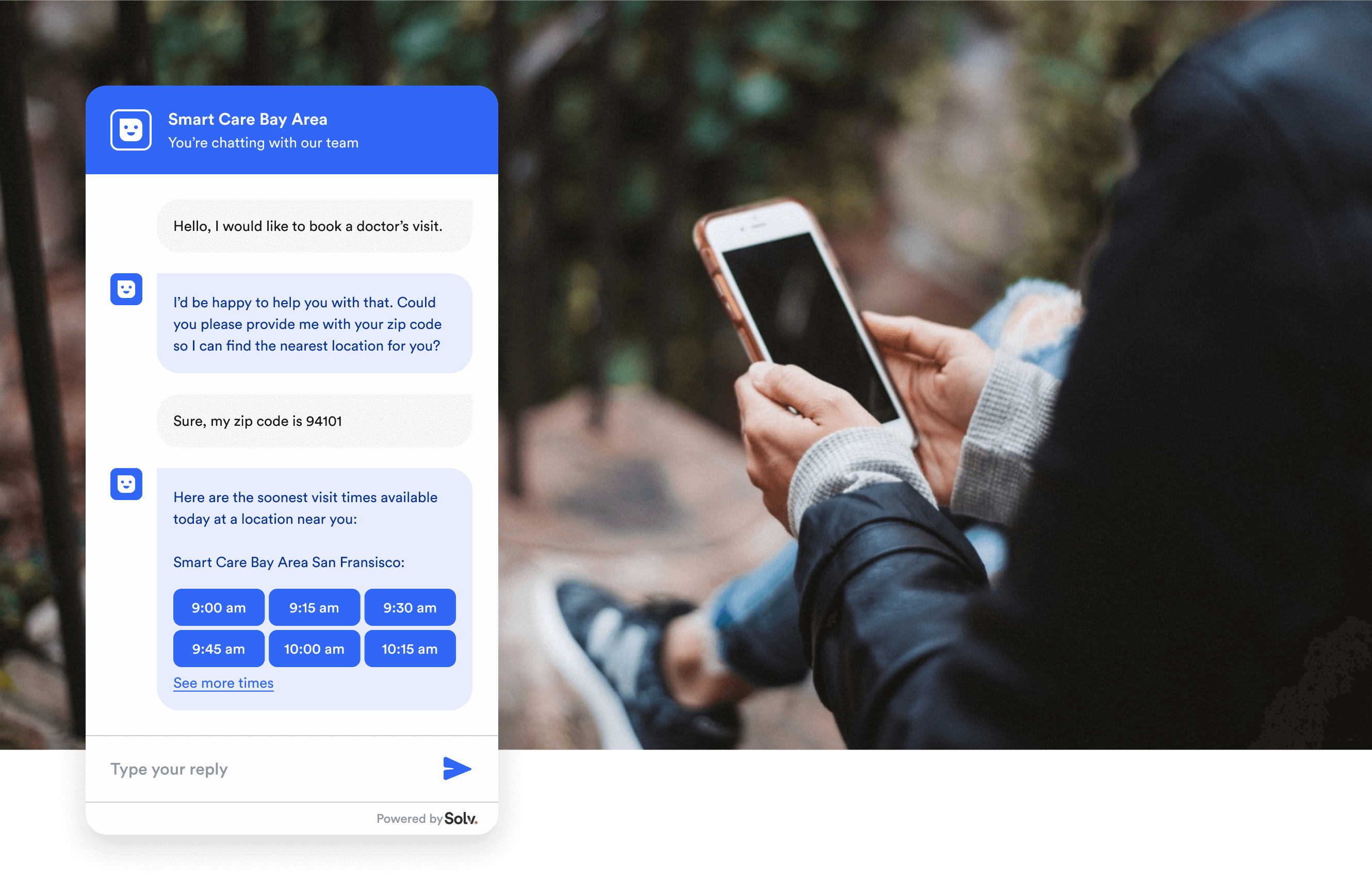 Person booking a doctor's visit using an AI chatbot