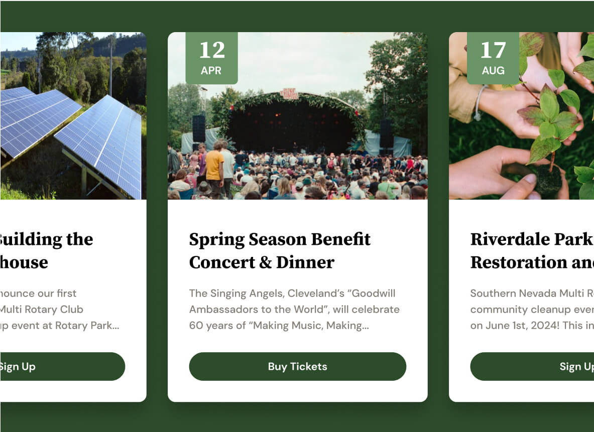 Event cards on a green background