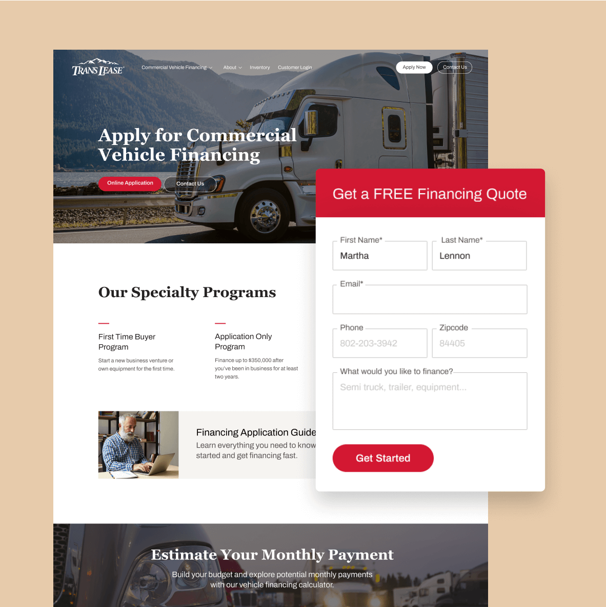 website with a conversion oriented form